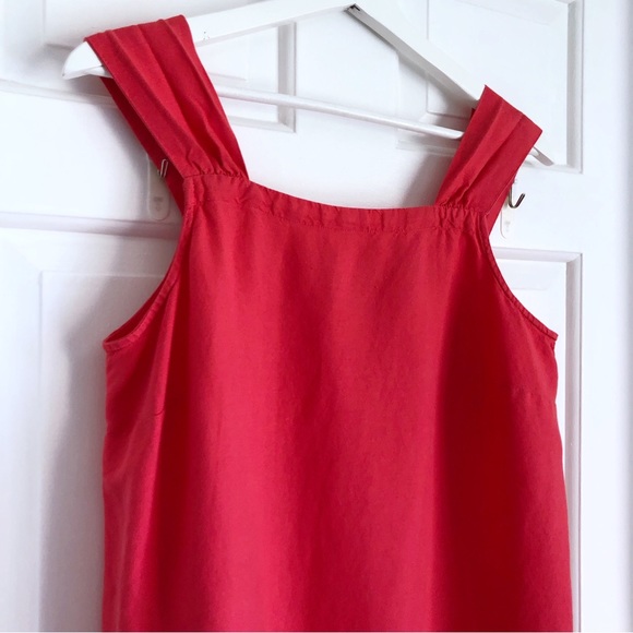 Loft Linen Blend Square Neck Flounce Mini Dress Medium Petite Coral Orange Women - Picture 2 of 8